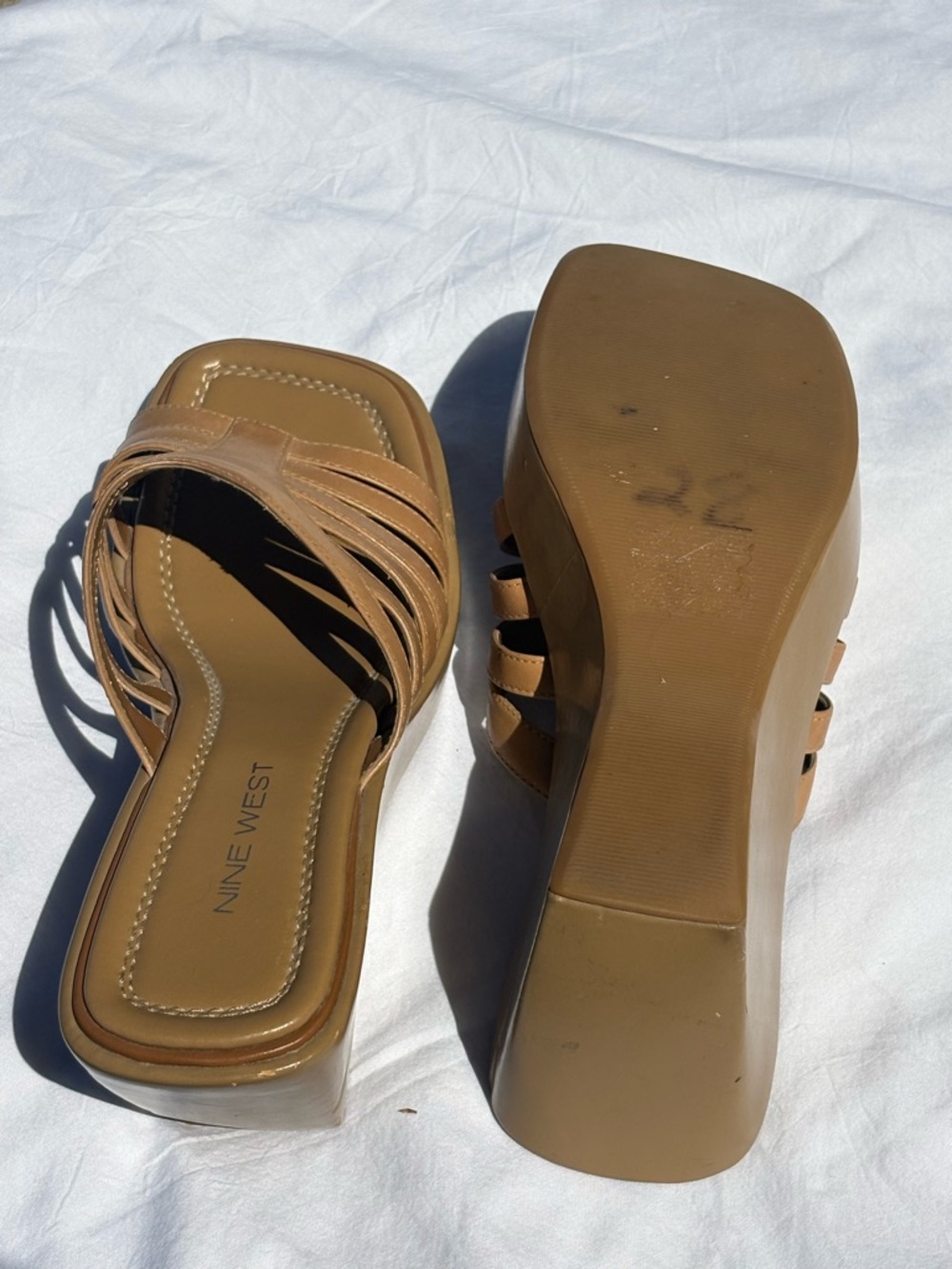 Nine West Tan Multi-Strap Slide Mules - Picture 3 of 3
